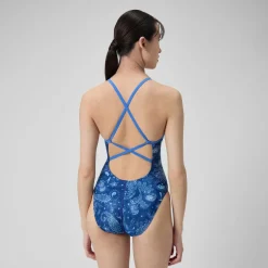 Training|One Pieces-Speedo Printed Double X Back One Piece Booms and Bolts Blue