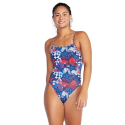 Racing|One Pieces-Speedo Printed Double X Back One Piece Cobalt Blue