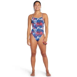 Racing|One Pieces-Speedo Printed Double X Back One Piece Cobalt Blue