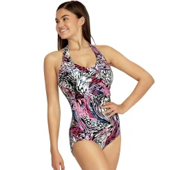 One Pieces|Fitness-Speedo Printed Halter One Piece Fuchsia