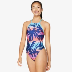 Fitness|Training-Speedo Printed High Neck One Piece Blue Atoll