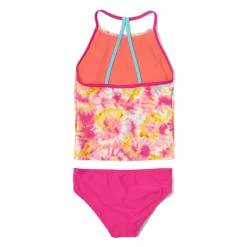 Girls Swimwear-Speedo Printed High Neck Tankini Set Fuchsia