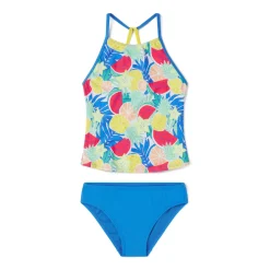 Girls Swimwear-Speedo Printed High Neck Tankini Set Super Sonic Blue
