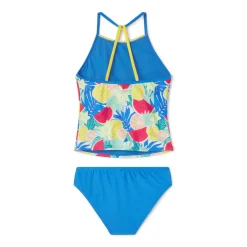 Girls Swimwear-Speedo Printed High Neck Tankini Set Super Sonic Blue