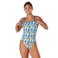 Fitness|Training-Speedo Printed One Back One Piece Cadet Blue