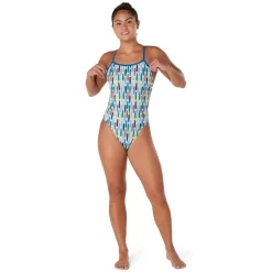 Fitness|Training-Speedo Printed One Back One Piece Cadet Blue