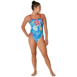 Fitness|Training-Speedo Printed One Back One Piece Turkish Sea Blue