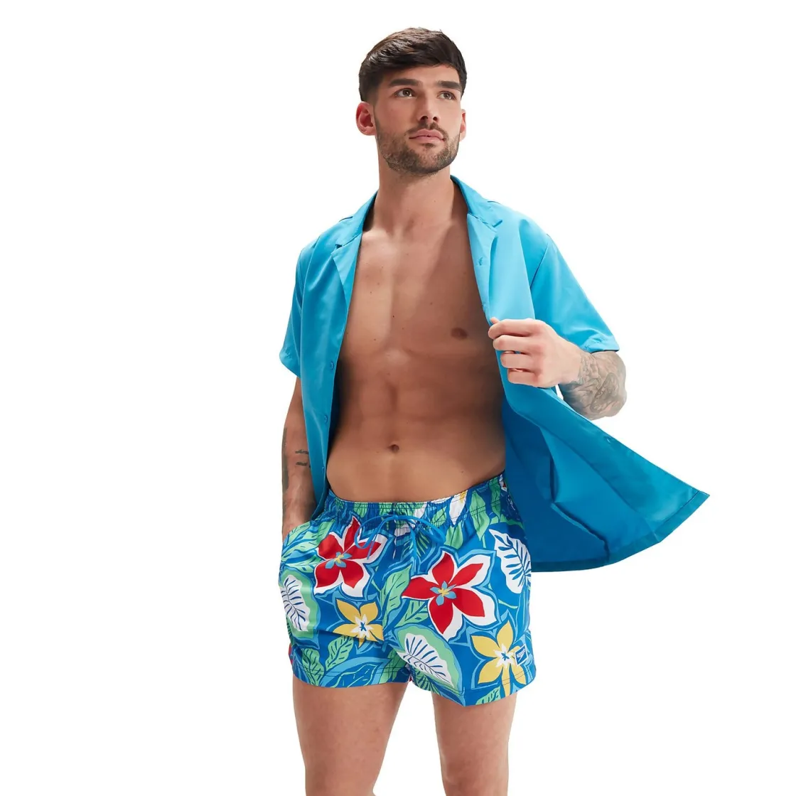 Swim Trunks & Boardshorts-Speedo Printed Redondo Edge Volley 14" Turkish Sea