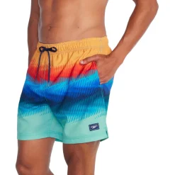 Swim Trunks & Boardshorts-Speedo Printed Redondo Edge Volley 17" Orange Blue