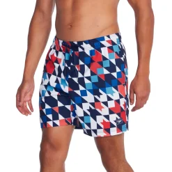 Swim Trunks & Boardshorts-Speedo Printed Redondo Edge Volley 17" Navy Red
