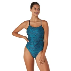 Racing|One Pieces-Speedo Printed Relay Back One Piece Navy