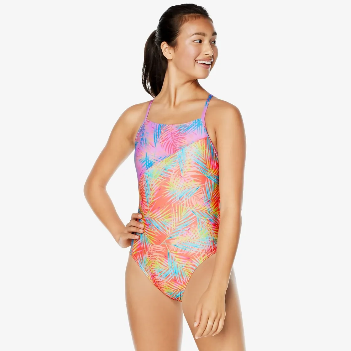 Fitness|Training-Speedo Printed Splice One Piece Pink