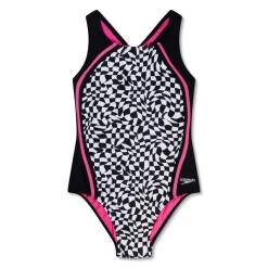 Girls Training|Girls Swimwear-Speedo Printed Sport Splice One Piece Speedo Black
