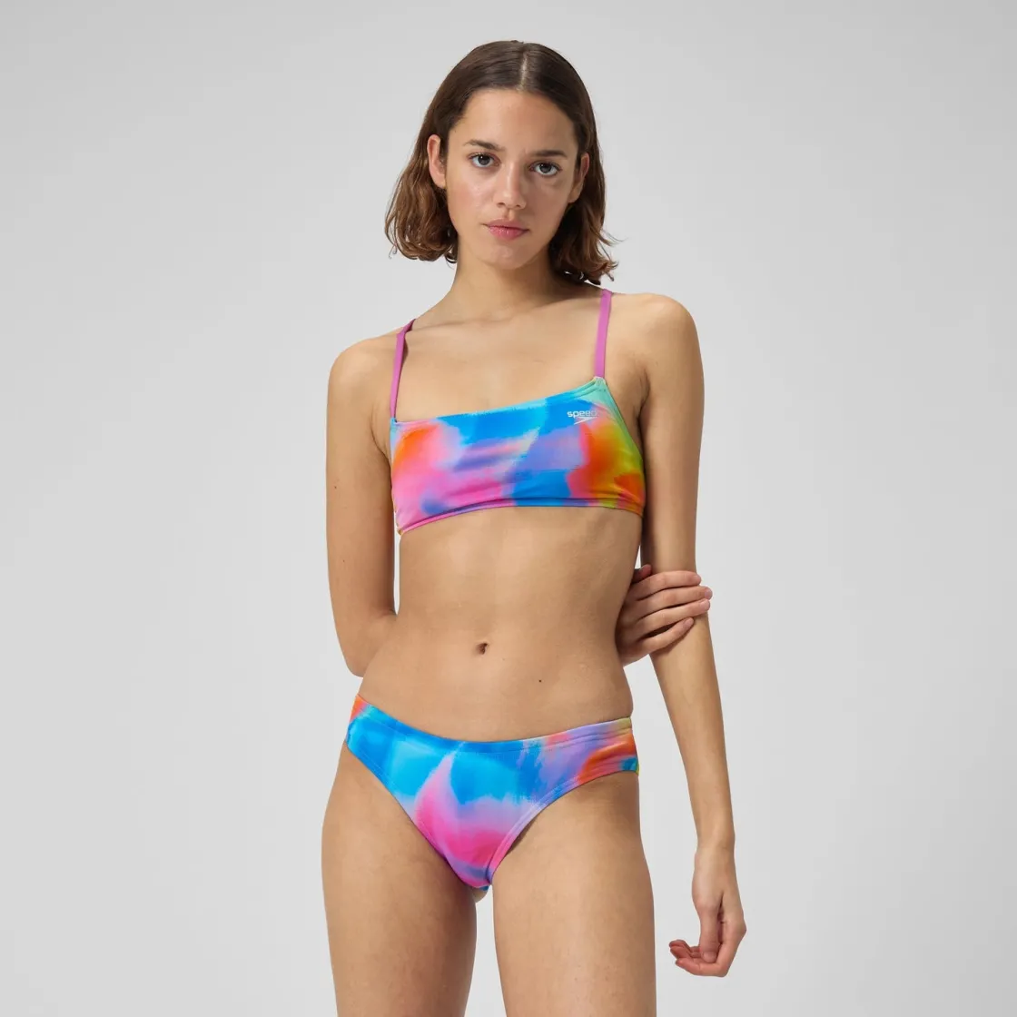 Two Pieces-Speedo Printed Strappy Fixed Bikini Top Acid Rain
