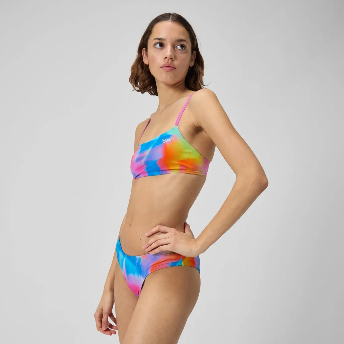 Two Pieces-Speedo Printed Strappy Fixed Bikini Top Acid Rain