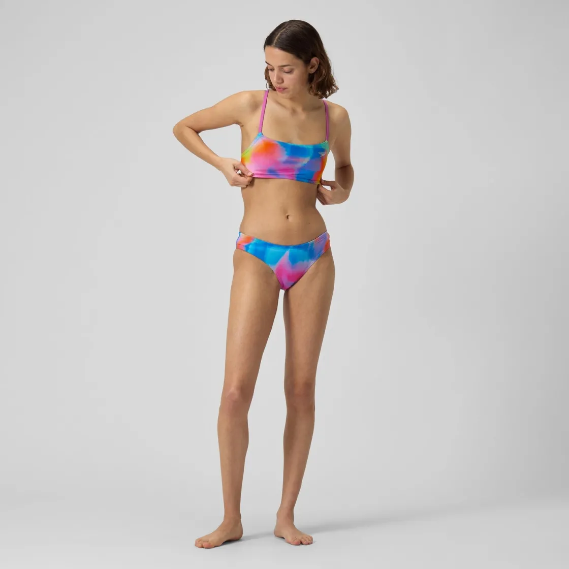 Two Pieces-Speedo Printed Strappy Fixed Bikini Top Acid Rain