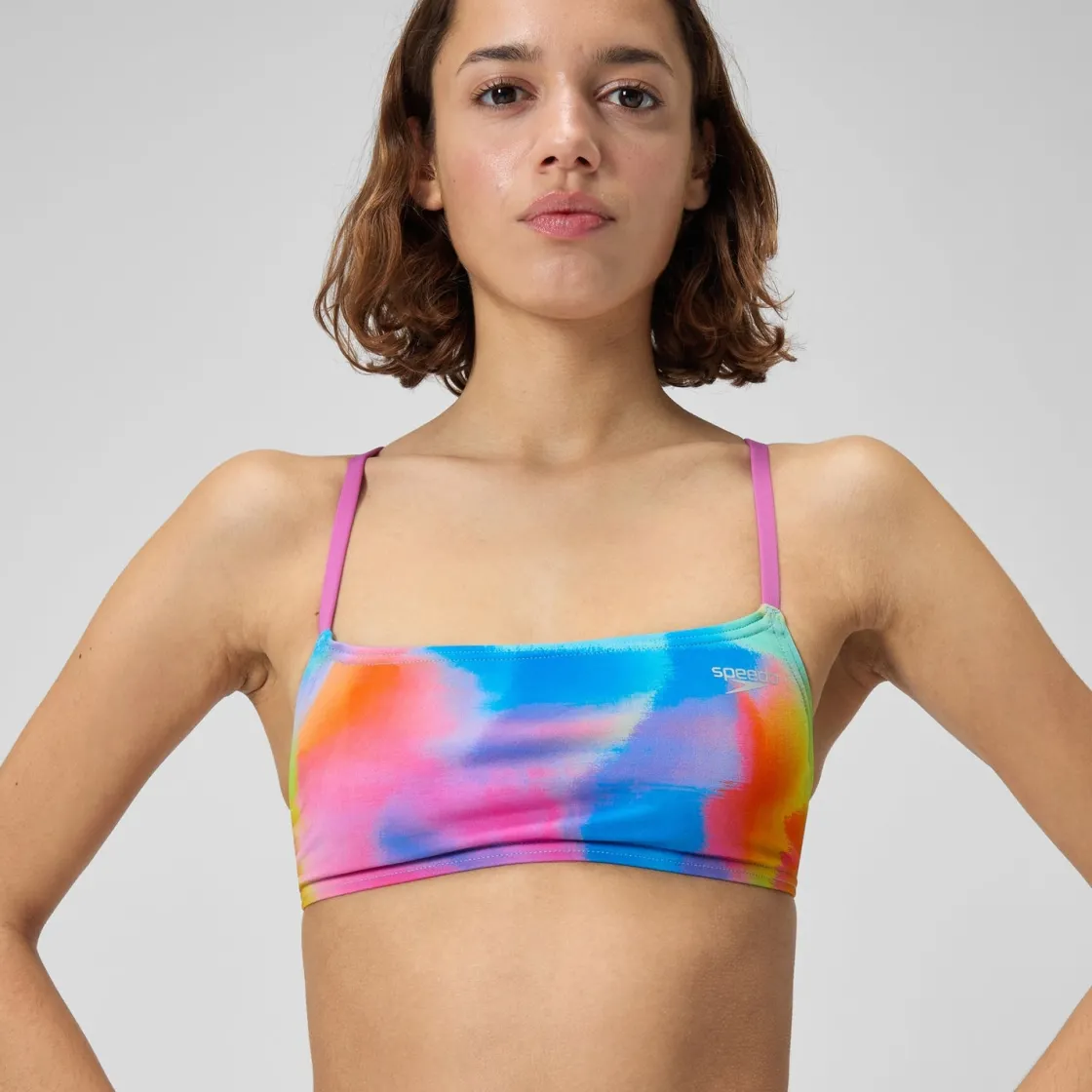 Two Pieces-Speedo Printed Strappy Fixed Bikini Top Acid Rain