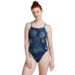 Fitness|Training-Speedo Printed T-Back One Piece Peacoat