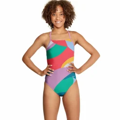 Fitness|Training-Speedo Printed T-Back One Piece Color Block Geo