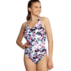 Recreation|Fitness-Speedo Printed Thin Strap One Piece Pink White