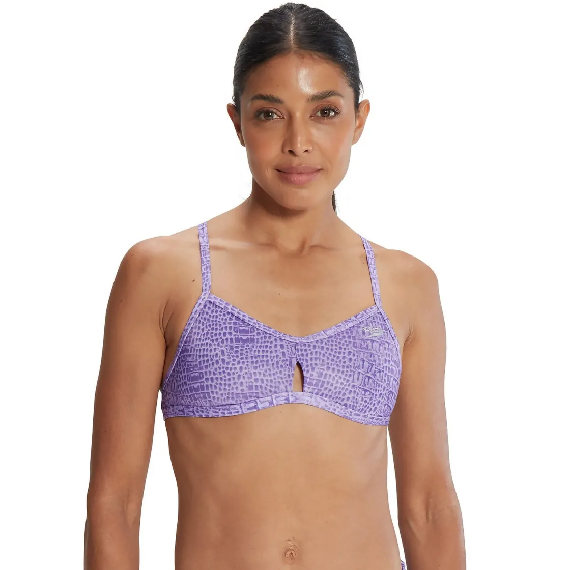 Two Pieces-Speedo Printed Tie Back Keyhole Top Purple