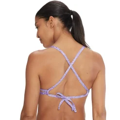 Two Pieces-Speedo Printed Tie Back Keyhole Top Purple