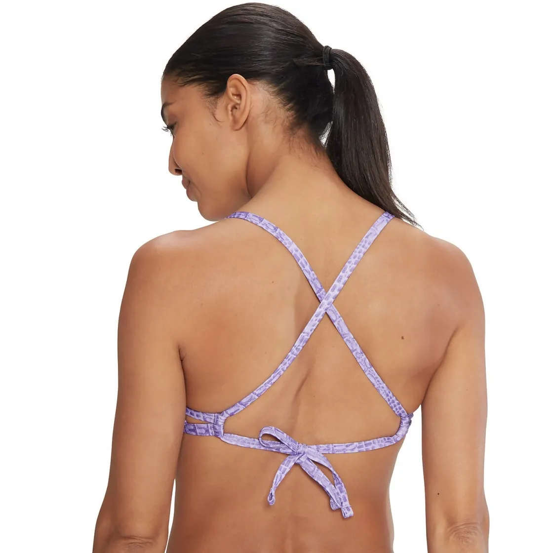 Two Pieces-Speedo Printed Tie Back Keyhole Top Purple