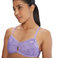 Two Pieces-Speedo Printed Tie Back Keyhole Top Purple