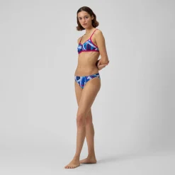 Two Pieces-Speedo Printed Tie Back Keyhole Top Paint Splash-Magenta Haze