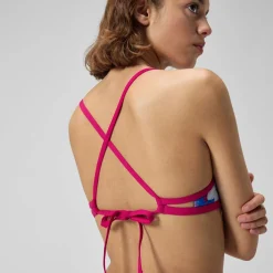 Two Pieces-Speedo Printed Tie Back Keyhole Top Paint Splash-Magenta Haze
