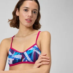 Two Pieces-Speedo Printed Tie Back Keyhole Top Paint Splash-Magenta Haze