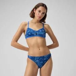 Two Pieces-Speedo Printed Tie Back Keyhole Top Booms and Bolts Blue