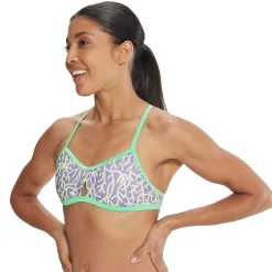 Two Pieces-Speedo Printed Tie Back Keyhole Top Purple Green
