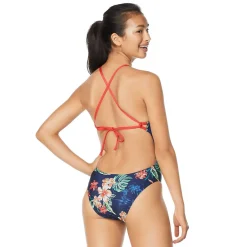 Fitness|Training-Speedo Printed Tie Back One Piece Navy