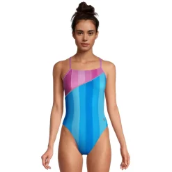Fitness|Training-Speedo Printed Tie Back One Piece Blue