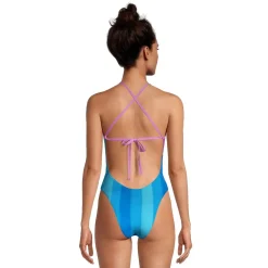 Fitness|Training-Speedo Printed Tie Back One Piece Blue