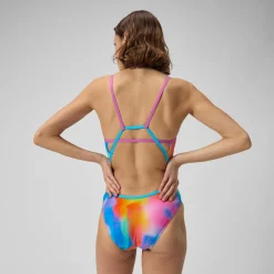 Racing|Fitness-Speedo Printed Tri Back One Piece Acid Rain