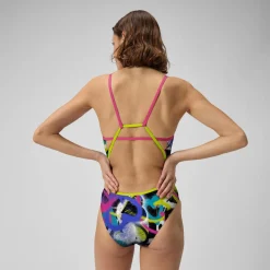 Racing|Fitness-Speedo Printed Tri Back One Piece Blue Pink Yellow