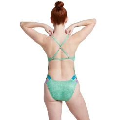 Recreation|Fitness-Speedo Printed Twist Back One Piece Green