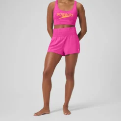 Racing|Fitness-Speedo Regan Collection Solid Logo High Waist Short Flare Pink