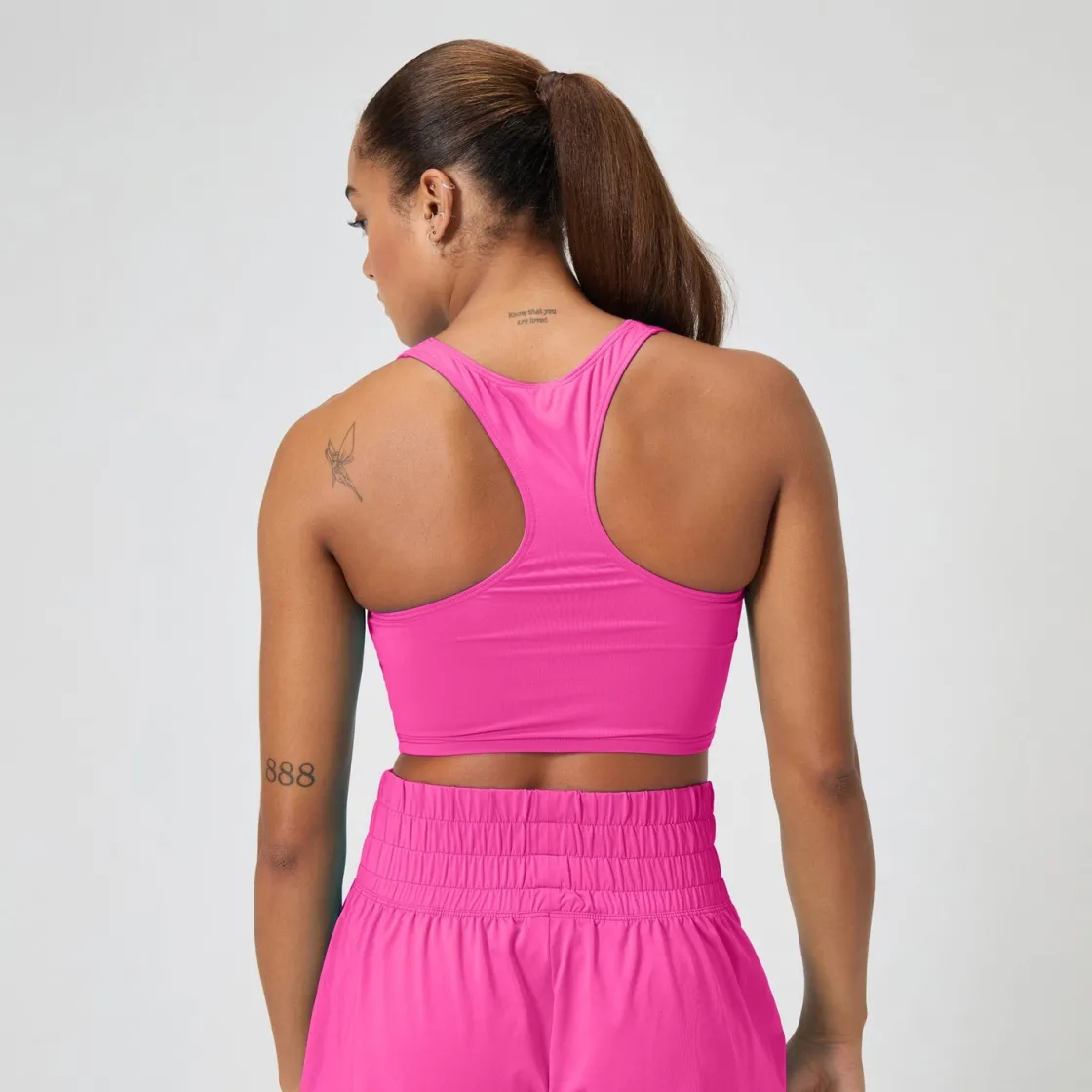 Two Pieces-Speedo Regan Collection Solid Logo Crop Top Flare Pink