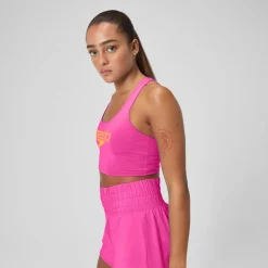Two Pieces-Speedo Regan Collection Solid Logo Crop Top Flare Pink