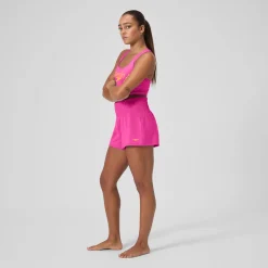 Two Pieces-Speedo Regan Collection Solid Logo Crop Top Flare Pink
