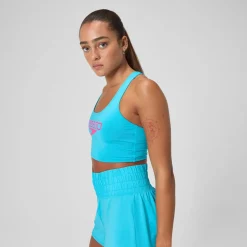 Two Pieces-Speedo Regan Collection Solid Logo Crop Top Hypersonic Blue