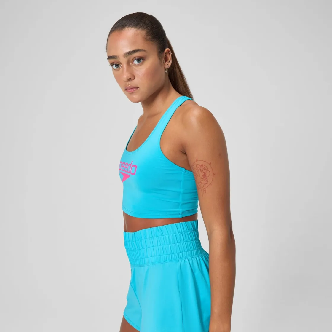 Two Pieces-Speedo Regan Collection Solid Logo Crop Top Hypersonic Blue