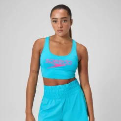 Two Pieces-Speedo Regan Collection Solid Logo Crop Top Hypersonic Blue