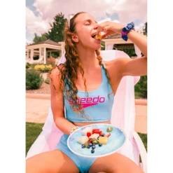 Two Pieces-Speedo Regan Collection Solid Logo Crop Top Hypersonic Blue