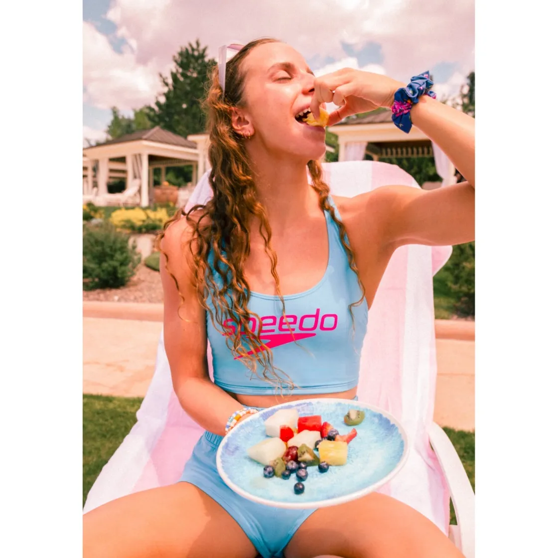 Two Pieces-Speedo Regan Collection Solid Logo Crop Top Hypersonic Blue