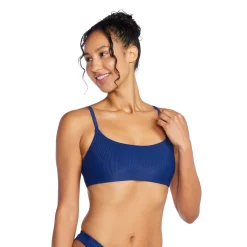 Two Pieces-Speedo Rib Double Cross Bikini Top Cerulean Blue