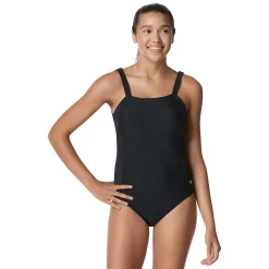 Recreation|Fitness-Speedo Rib Splice Square Neck One Piece Black